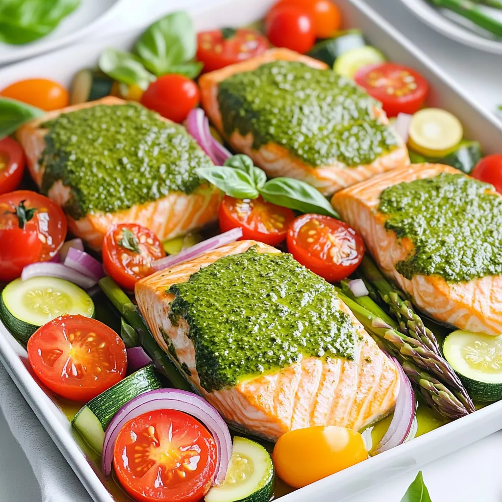 Sheet Pan Pesto Salmon Veggies Quick and Easy Meal