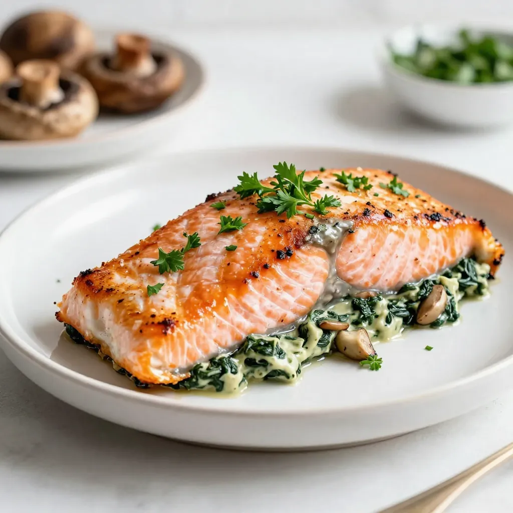 Mushroom Spinach Stuffed Salmon Rich and Flavorful Dish