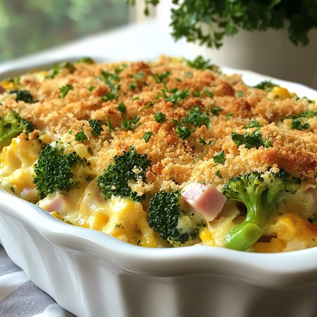 Affordable Cheesy Turkey Ham and Broccoli Bake Recipe
