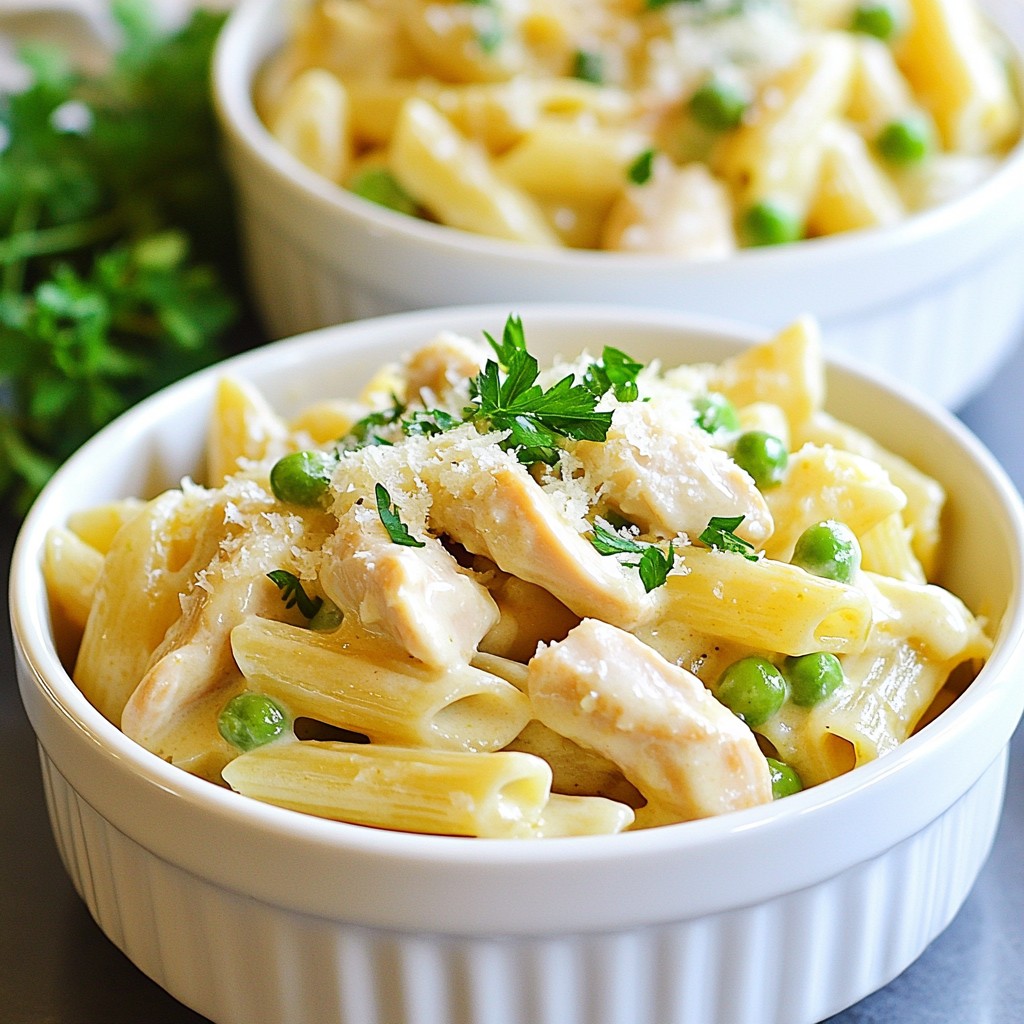 Economical Creamy Chicken and Pea Pasta Delight