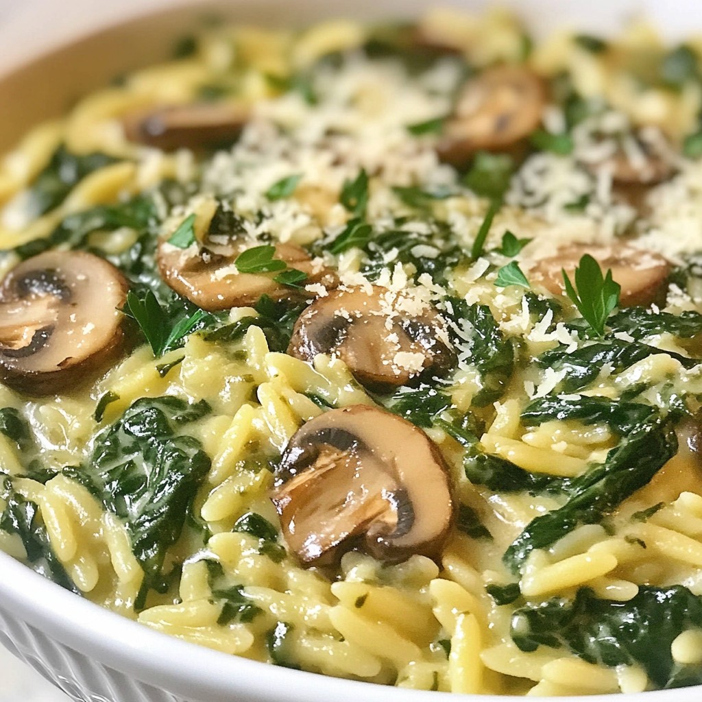 Affordable Creamy Spinach and Mushroom Orzo Delight