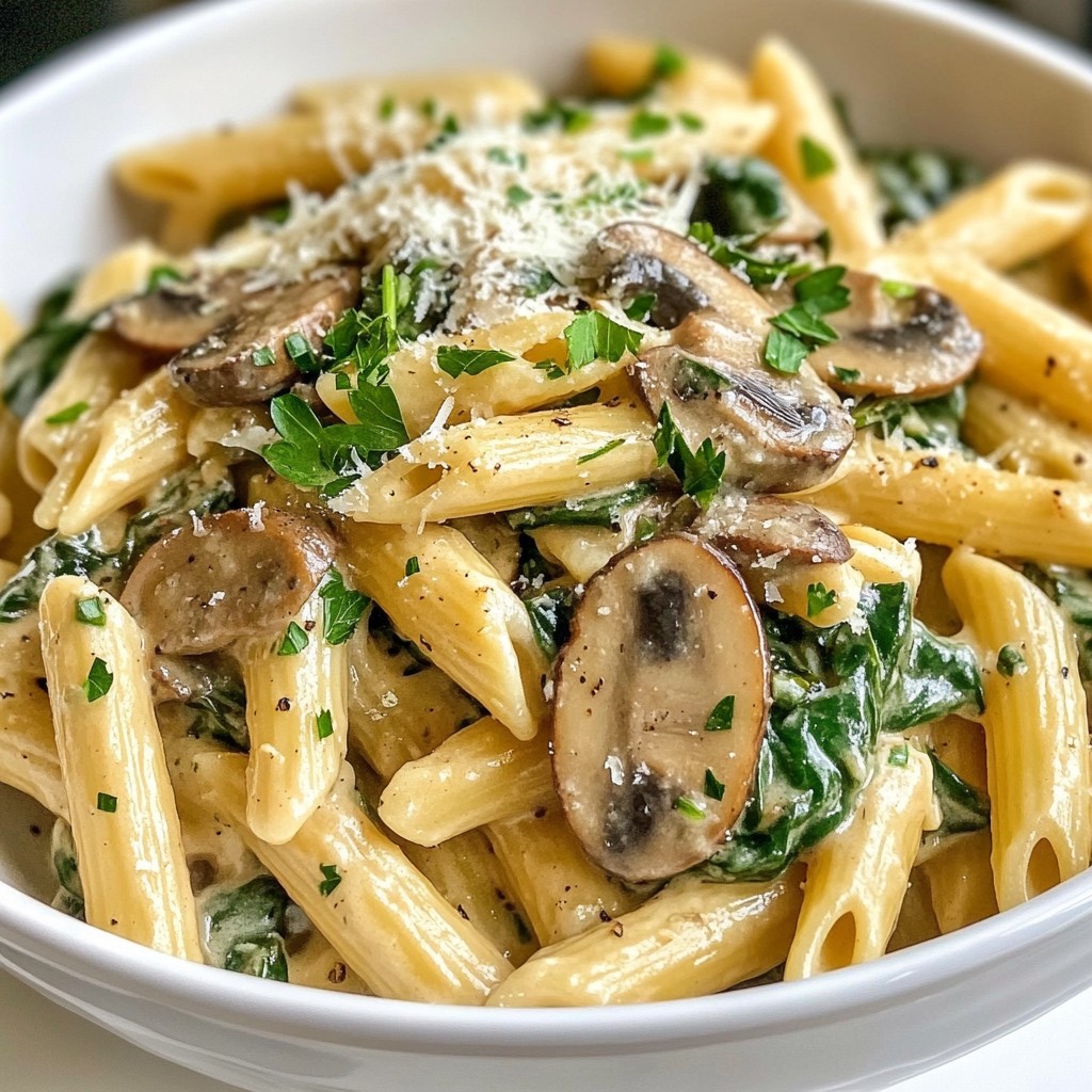 Economical Creamy Mushroom and Spinach Pasta Delight