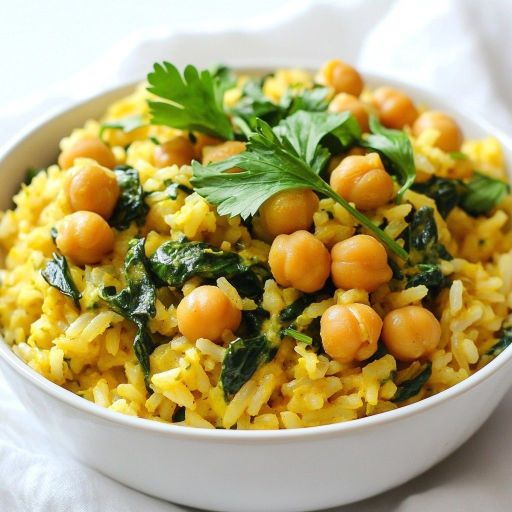 Low-Cost Creamy Spinach and Chickpea Pilaf Delight